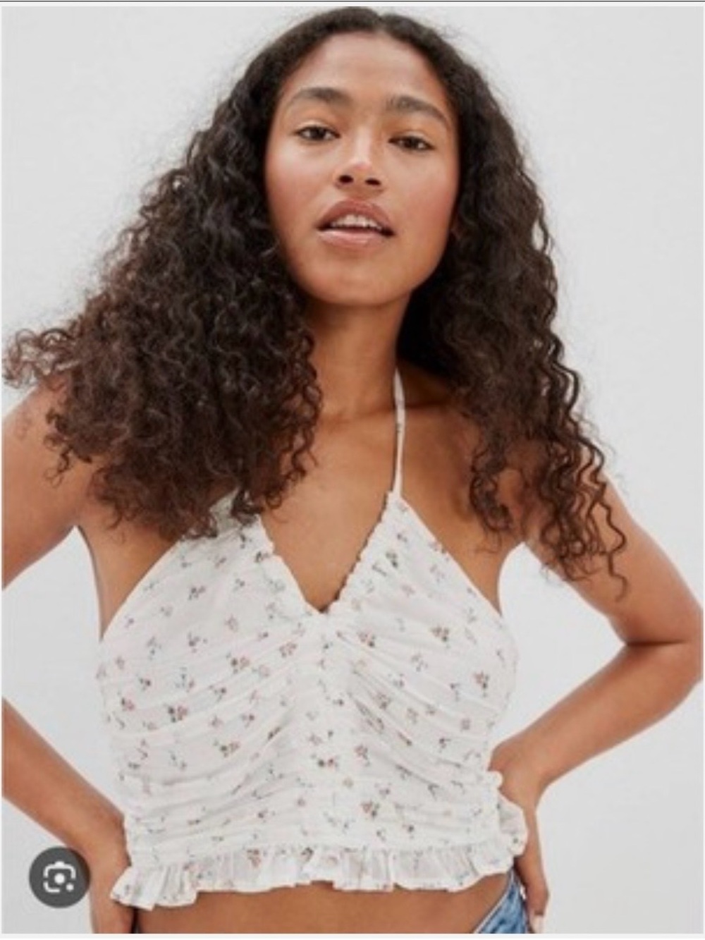 American Eagle Outfitters White Floral Halter Top